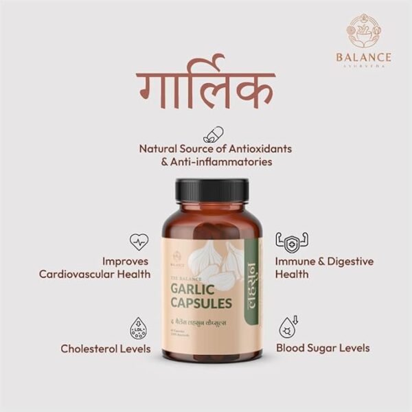 Balance Ayurveda Garlic Capsules - 60 Capsules Pack - Heart Health & Cholesterol Management