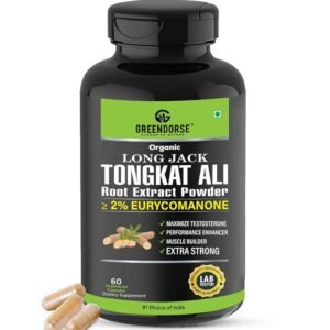 GREENDORSE Organic Tongkat Ali Extract Capsules | 2% Eurycomanone by HPTLC | Enhanced T level, Stamina and Stress tolerance, Veg Capsules-60