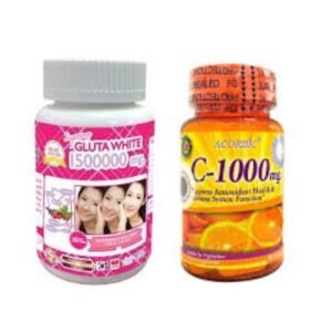 1 Bottle X 30 Softgels Supreme Gluta White 1500000mg and 30 Pills Acorbic C 1000 Mg Vittamin C