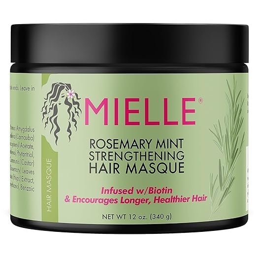MIELLE Rosemary Mint Strengthening Hair Masque, Essential Oil & Biotin Deep Treatment, Miracle Repair for Dry, Damaged, & Frizzy Hair 340gm,1 Count