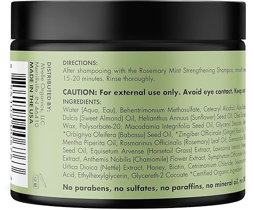 MIELLE Rosemary Mint Strengthening Hair Masque, Essential Oil & Biotin Deep Treatment, Miracle Repair for Dry, Damaged, & Frizzy Hair 340gm,1 Count - Image 2